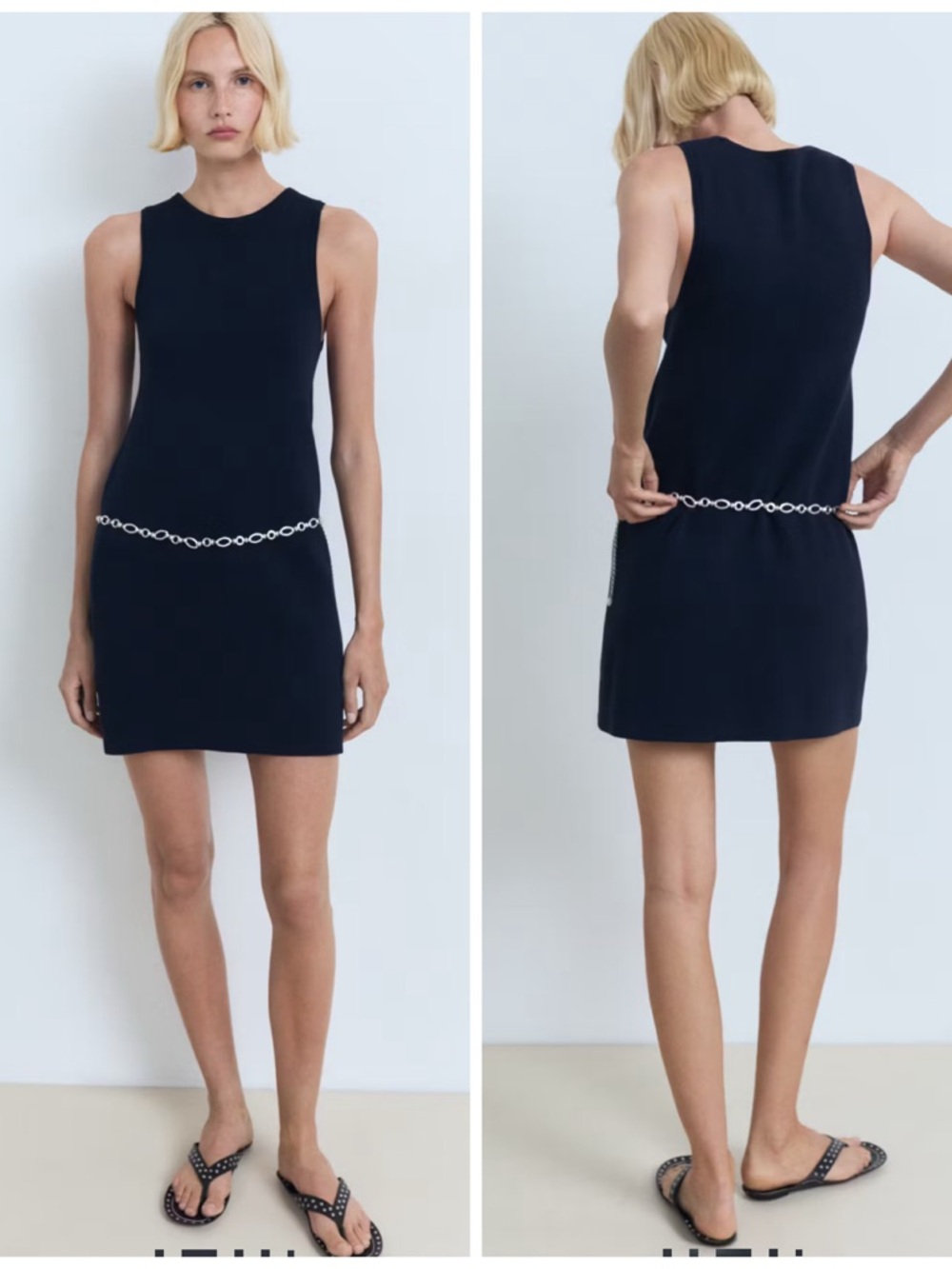 Mango Navy Sleeveless Mini Jersey Fine Knit Fabric Dress
